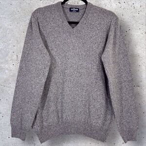 Café Coton Paris Extra Fine Lambswool Mens Sweater Gray Speckled V-Neck Large